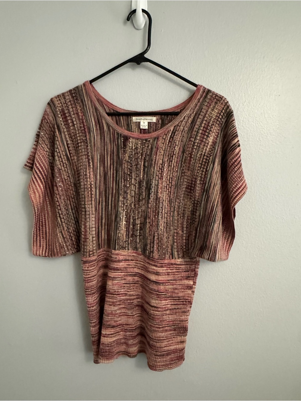John Paul Richard Women's M Textured Knit Scoop Neck Pink Brown Striped Boho
